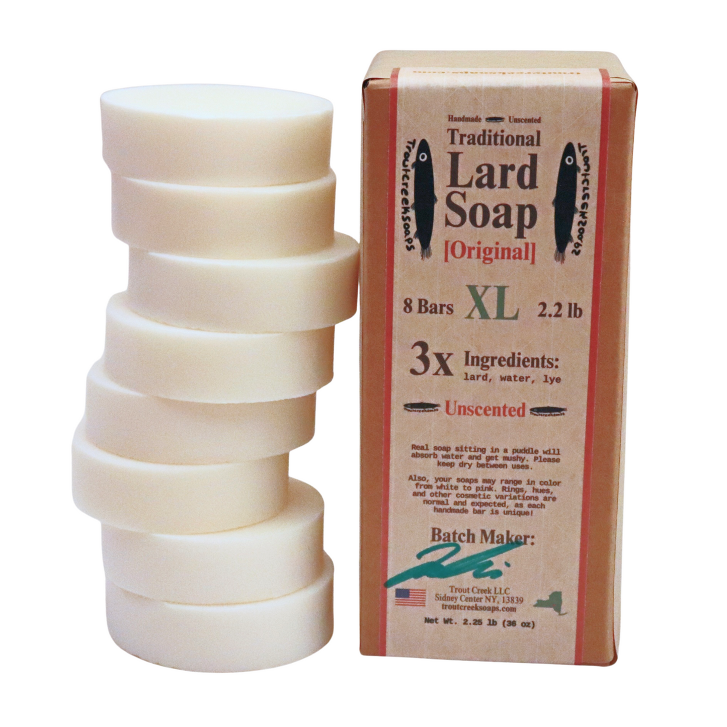 Traditional Lard Soap: XL Case 8 Bars, 2.2lb