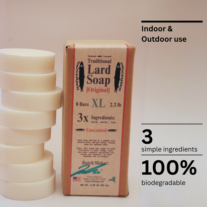 Traditional Lard Soap: XL Case 8 Bars, 2.2lb