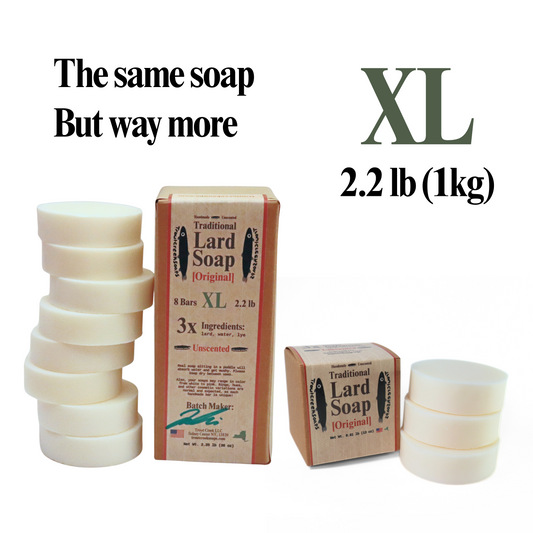 Traditional Lard Soap: XL Case 8 Bars, 2.2lb