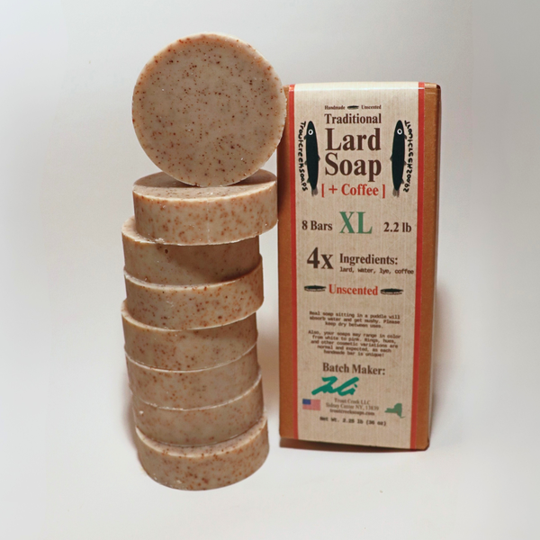 Traditional Lard Soap +Coffee: XL Case 8 Bars, 2.2lb
